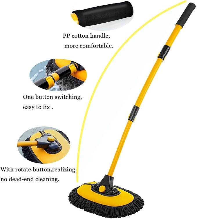 Car Wash Brush with Long Handle, Chenille Microfiber Mop Mitt with 1 - Image 2