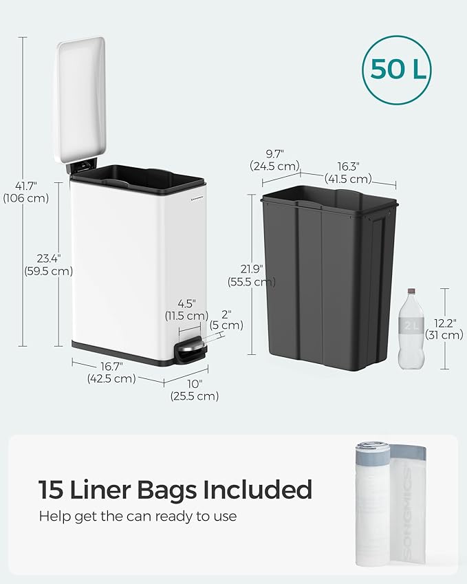 SONGMICS Slim Trash Can, 13-Gallon Garbage Can - Image 6