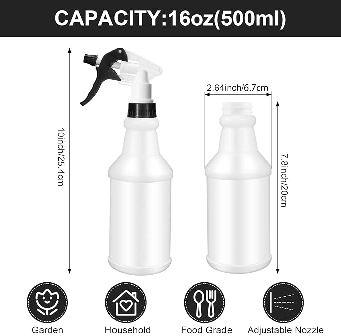 Eccliy 12 Pcs 16 Oz Plastic Spray Bottle, Adjustable Empty Reusable Sprayer - Image 2