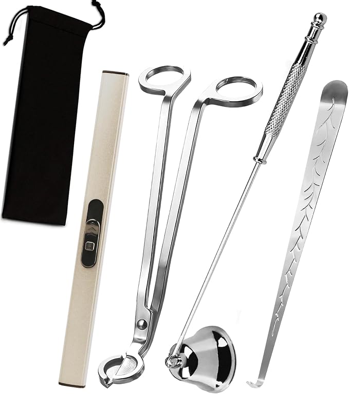 4IN1 Candle Accessory Set, Rechargeable LighterCandle Wick Trimmer Cutter by KOAKOMI