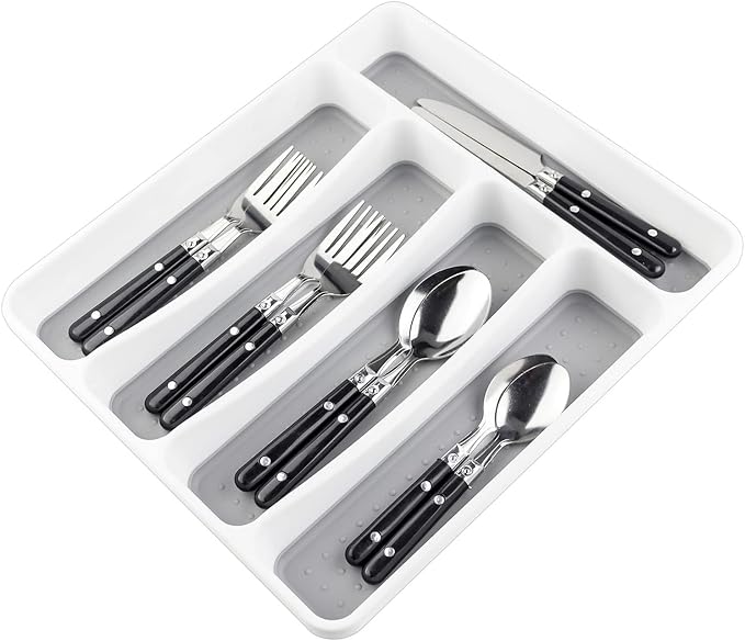 LeMuna Silverware Tray for Drawer, Plastic Cutlery Tray Kitchen Drawer Organizer by LeMuna
