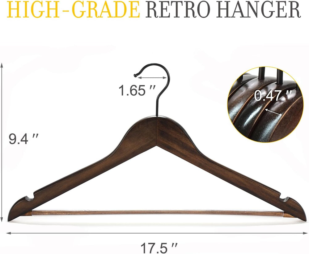 TOPIA HANGER Heavy Duty Wood Coat Hangers in Smooth Retro Finish, Boutique Qu...