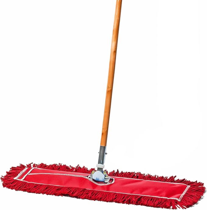 24 Inch Red Commercial Dust Mop & Floor Sweeper – Wood Handle Floor Mop by TidyTools