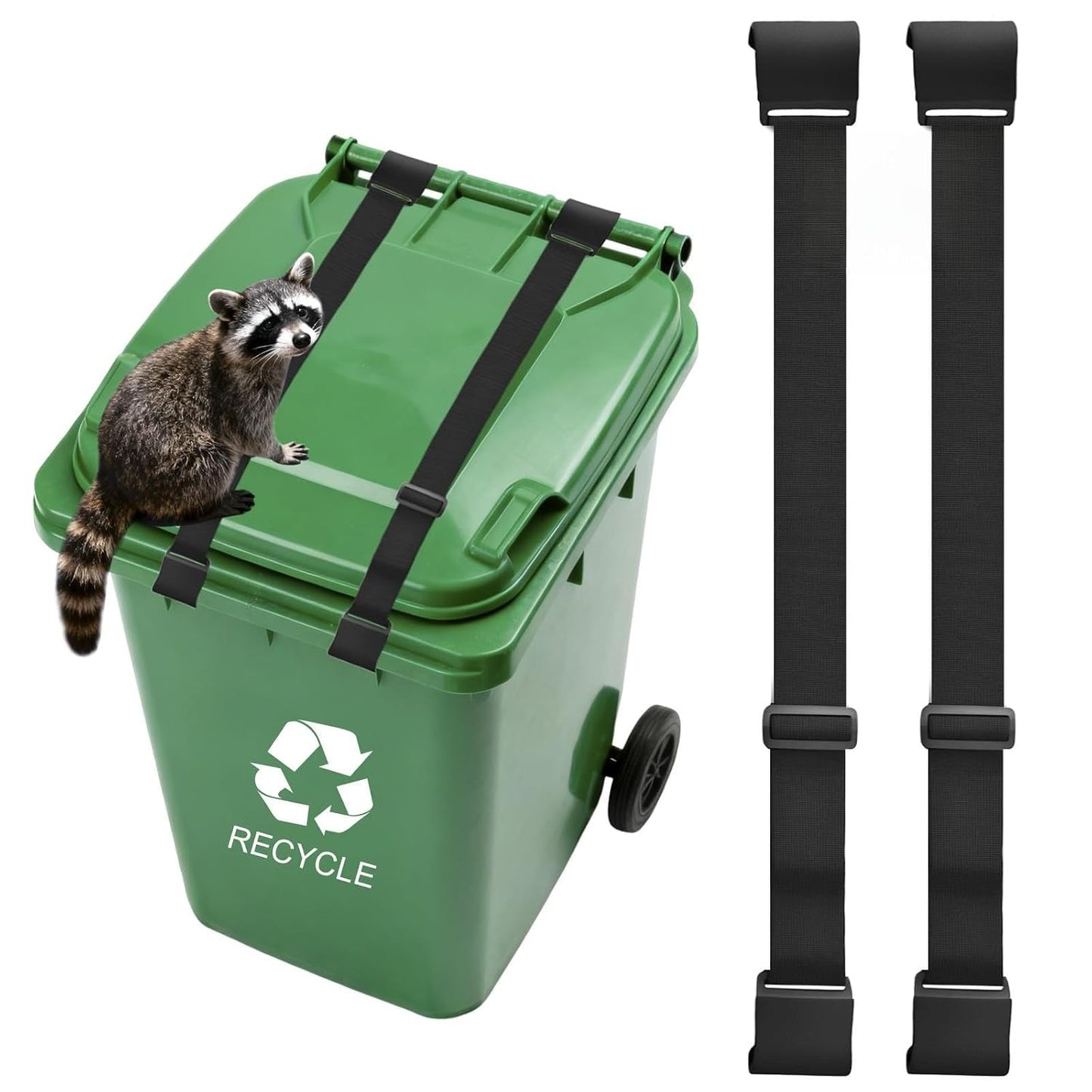 2PCS Trash Can Lock , Double Metal Hooks, Animal Lock for Trash Can Straps | Trash Can Lock for Animals-Proof, Bear Proof Adjustable Strap for Outdoor Trash Locks, Racoon Repellent, Trash Bin Lid Holder