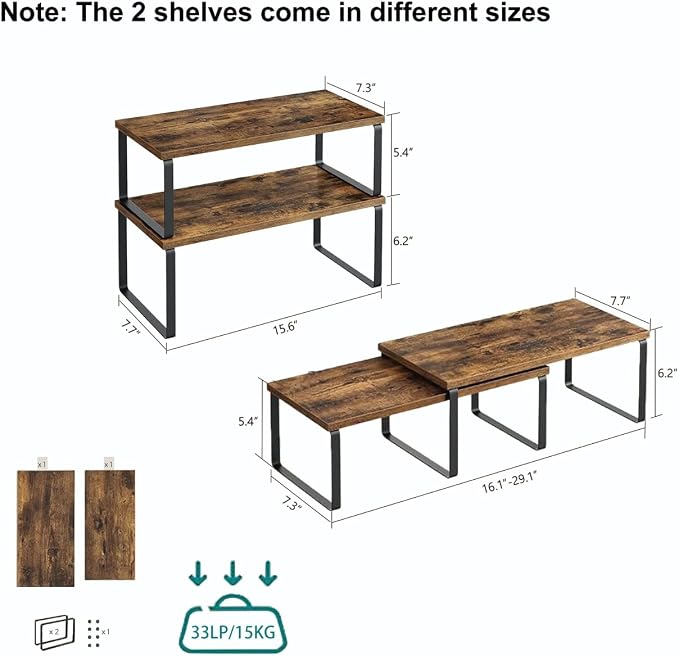 Cabinet Organizer Shelf, Kitchen Counter Storage, 2-Piece Set, Stackable Spice - Image 3