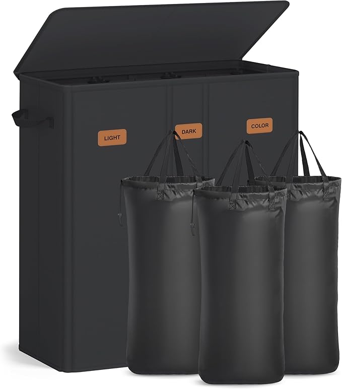 SONGMICS 42.2 Gallon Laundry Hamper, 3-Compartment Laundry Basket Sorter by SONGMICSbySONGMICSHOME