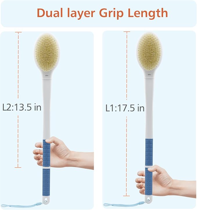 Shower Brush with Soft and Stiff Bristles, 18.5" Long Handle Dual-Sided Back - Image 5