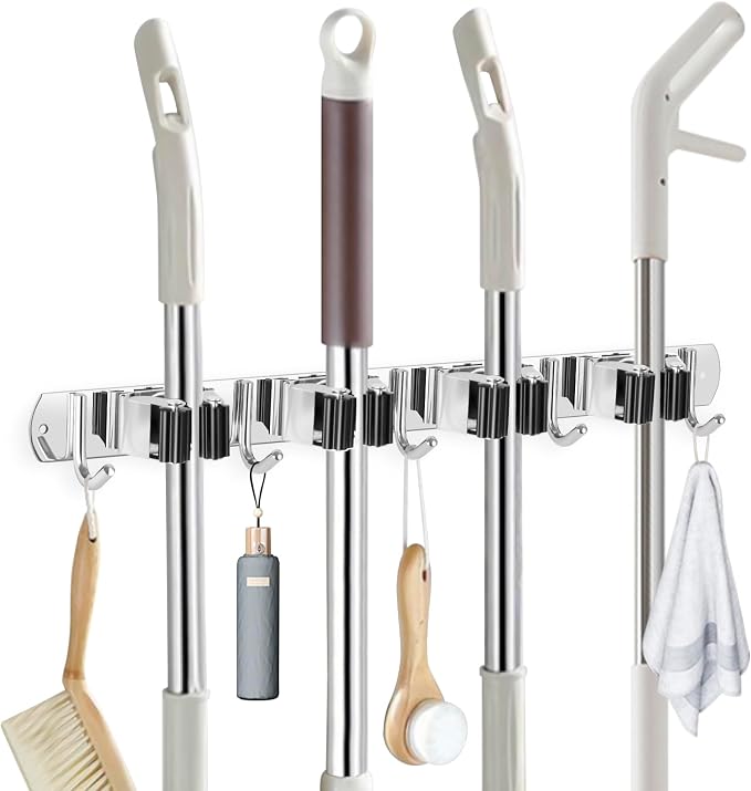 IMILLET Broom Holder Wall Mounted, Stainless Steel Broom Mop Holder Self by IMILLET