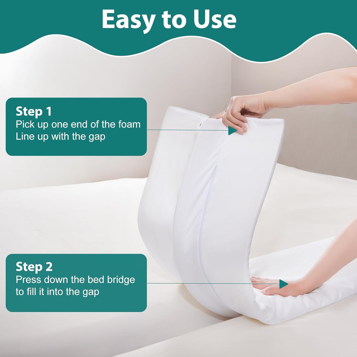 12" Extra Wide Split King Gap Filler for Adjustable Bed, Bed Bridge Twin to King Converter with Washable Cover, Close The Gap (0-1.5"),White