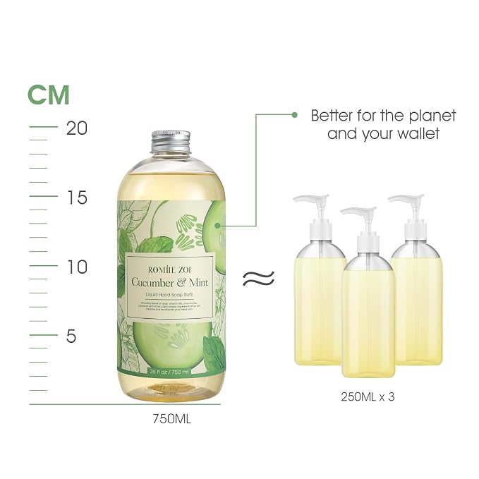 ROMIIE ZOI Liquid Hand Soap Refills Gift Set – Cucumber & Mint Scent – 3 Pack – - Image 4