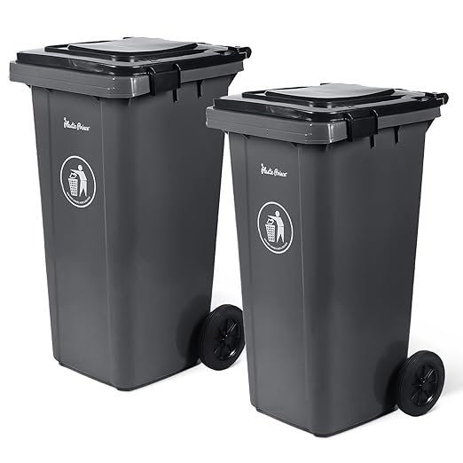 32 Gallon Trash Can with Wheels Outdoor Garbage Can with Lid and Wheels Locking by PlasticPrince