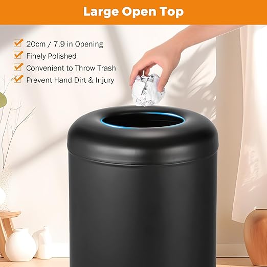 BEAMNOVA Commercial Trash Can 16.5 Gal Open Top Black Outdoor Indoor Garbage - Image 5