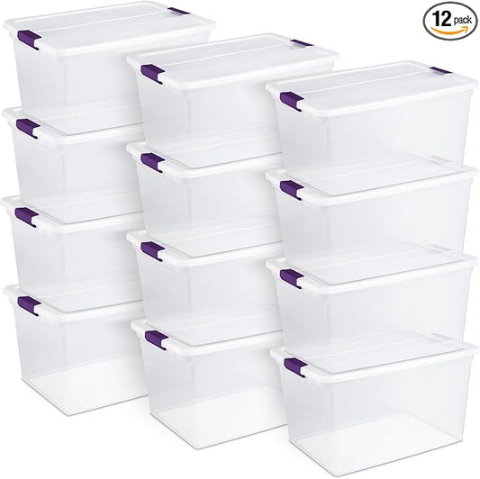 Sterilite 12-Pack ClearView Latch Box, Stackable Storage Organizer Bins by Sterilite