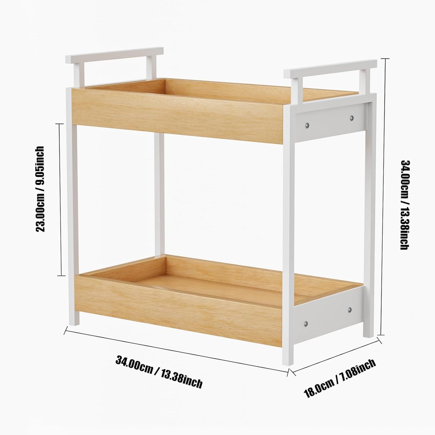 KLM Countertop Coffee Station Organizer, 2 Tier Wooden Shelf for Coffee Bar Accessories, Condiment Storage Caddy for Kitchen, Bathroom Counter Organizer, Home, Office - Natural
