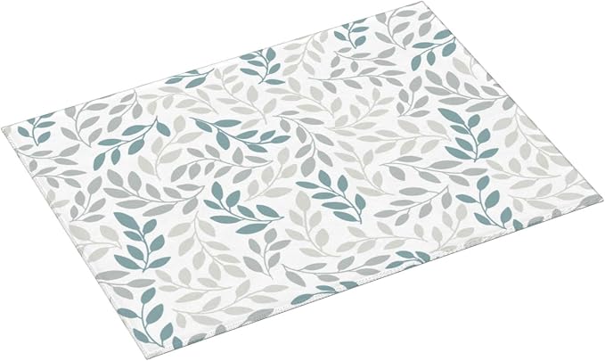 Grey And Blue Leaves Branches Microfiber Absorbent Reversible Dish Drying Mat - Image 2