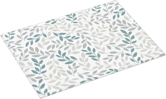 Grey And Blue Leaves Branches Microfiber Absorbent Reversible Dish Drying Mat - Image 2