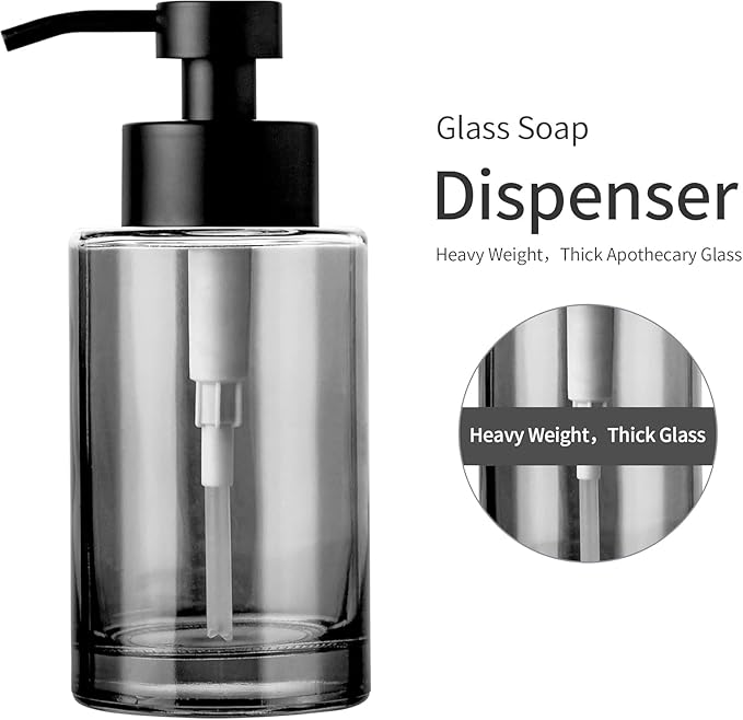 Enra Foaming Soap Dispenser, 12oz Black Thick Glass Bathroom and Kitchen Soap - Image 3