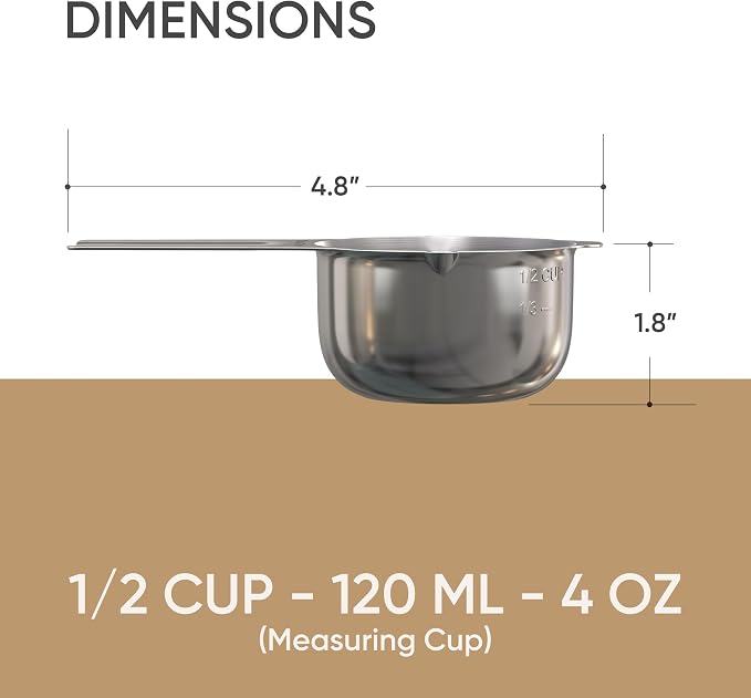 Color Up ½ Cup Measuring Cup – Premium Chrome Stainless Steel, Accurate - Image 2