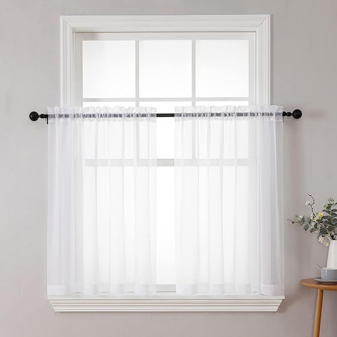 Chyhomenyc White Sheer Curtains 36 inch Length 2 Panels Set, Light Filtering by Chyhomenyc