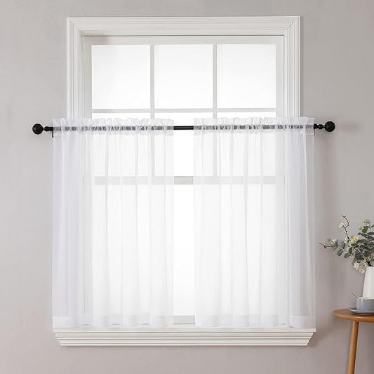 Chyhomenyc White Sheer Curtains 36 inch Length 2 Panels Set, Light Filtering by Chyhomenyc