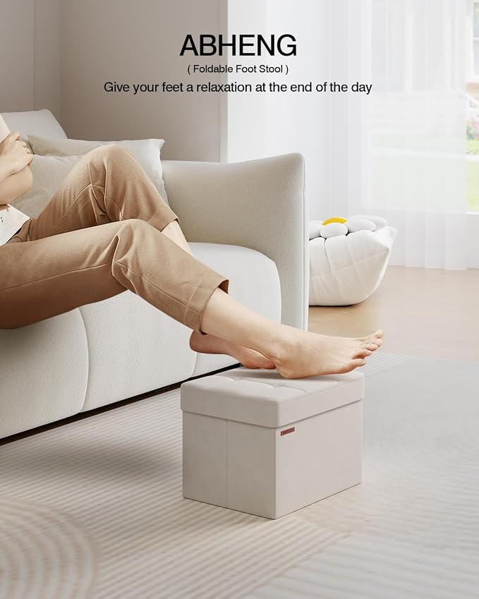 Folding Storage Ottoman, Velvet Storage Bench, End Stool, Foot Stool, - Image 3