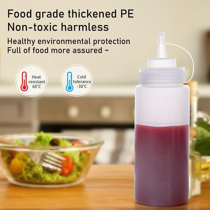 Squeeze Bottles for Sauces 2 Pack, 16 Ounce Plastic Dressing Squirt Bottles - Image 8