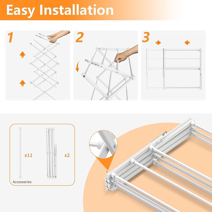 3 Tier Clothes Drying Rack, Foldable & Portable Clothing Drying Rack, - Image 5
