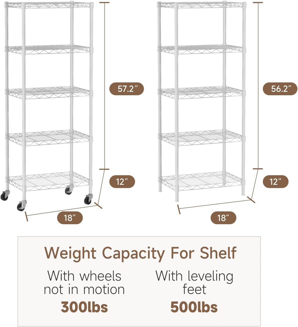 Golpart Small Shelves Storage Wire Metal Adjustable Shelf Unit with Wheels