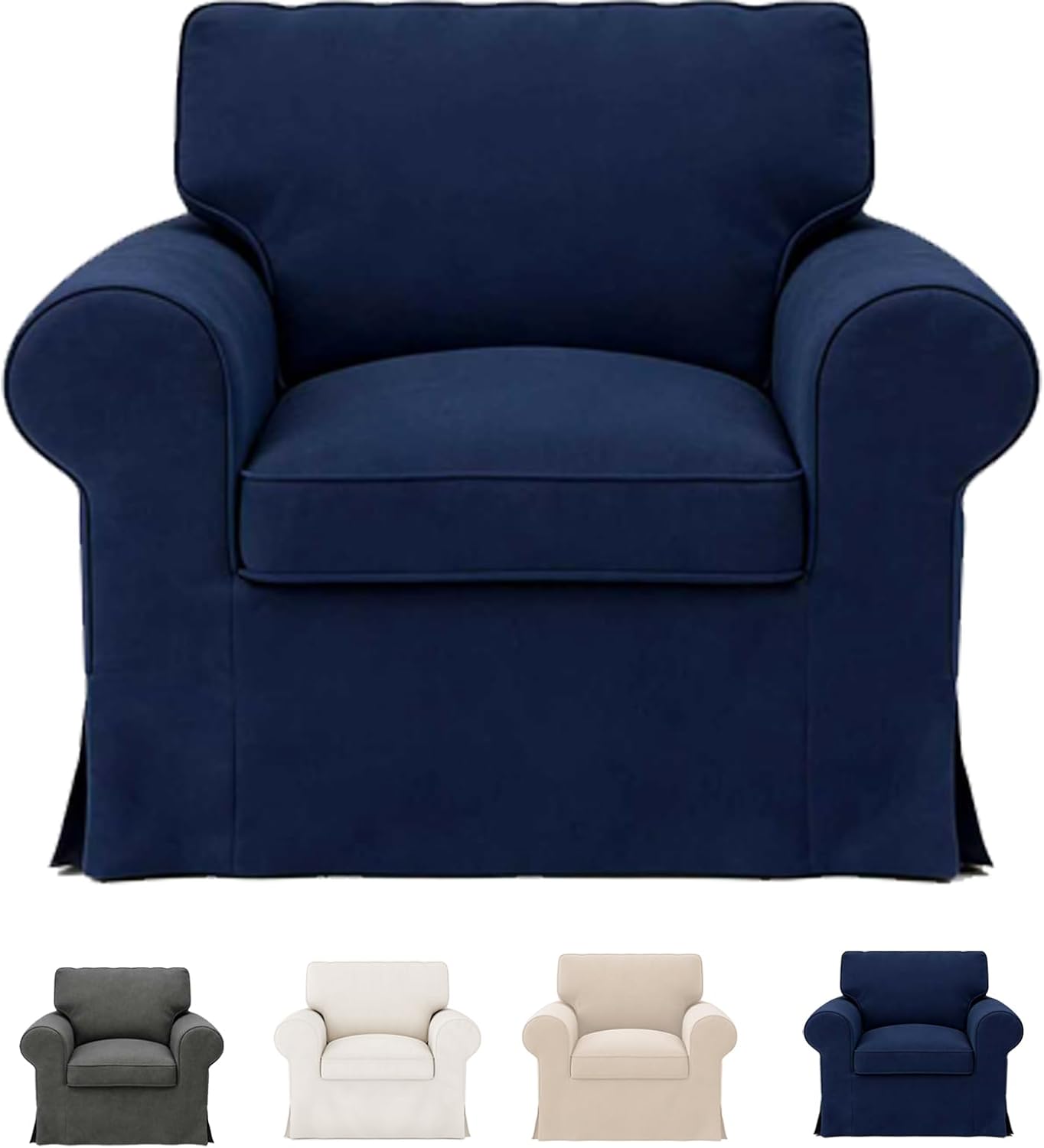 Ektorp Sofa Cover for IKEA Ektorp Armchair, Polyester Slipcover Set with 1 Frame Cover + 1 Seat Cushion Cover + 1 Back Cushion Cover, Machine Washable, Dark Blue