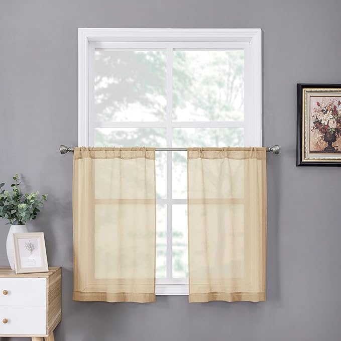 Tollpiz Short Sheer Tier Curtains Linen Textured Half Kitchen Curtain Sheers by Tollpiz