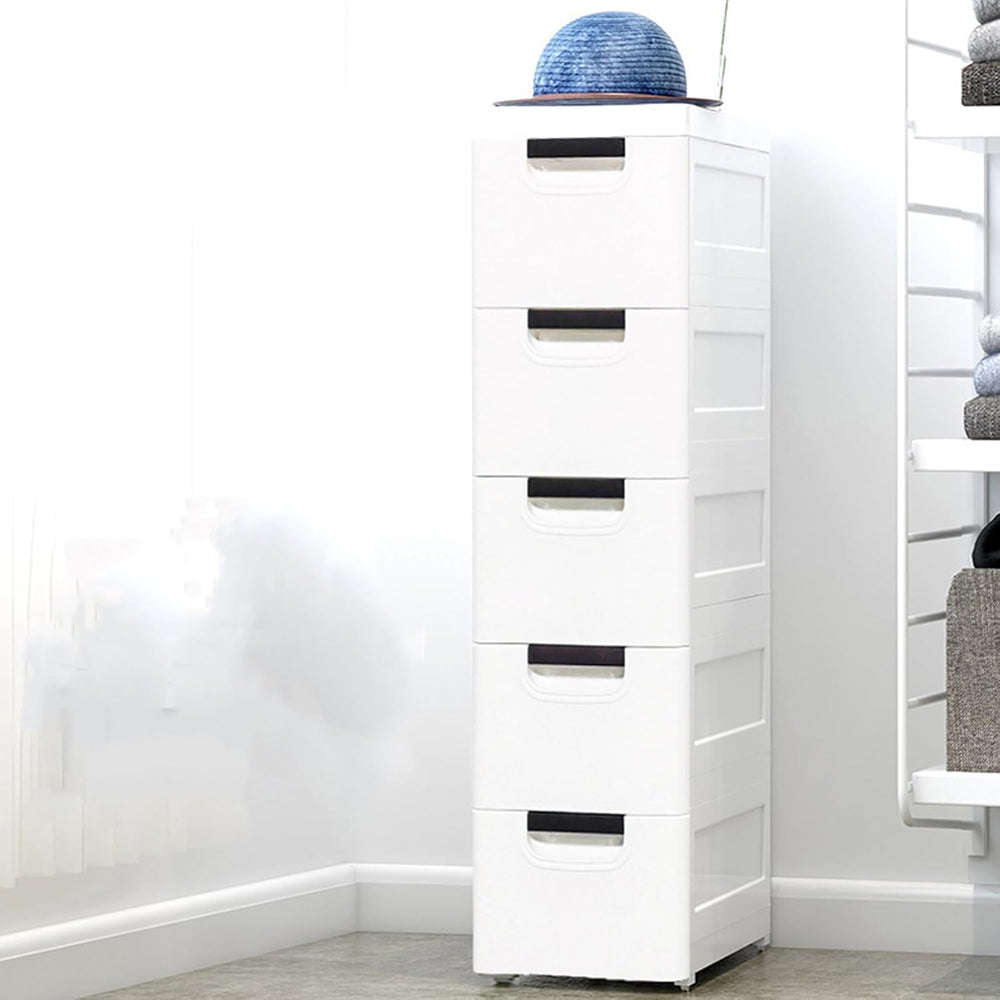 5 Drawers Narrow Slim Plastic Storage Cabinet,Storage Drawer with 4 Wheels,5 ...