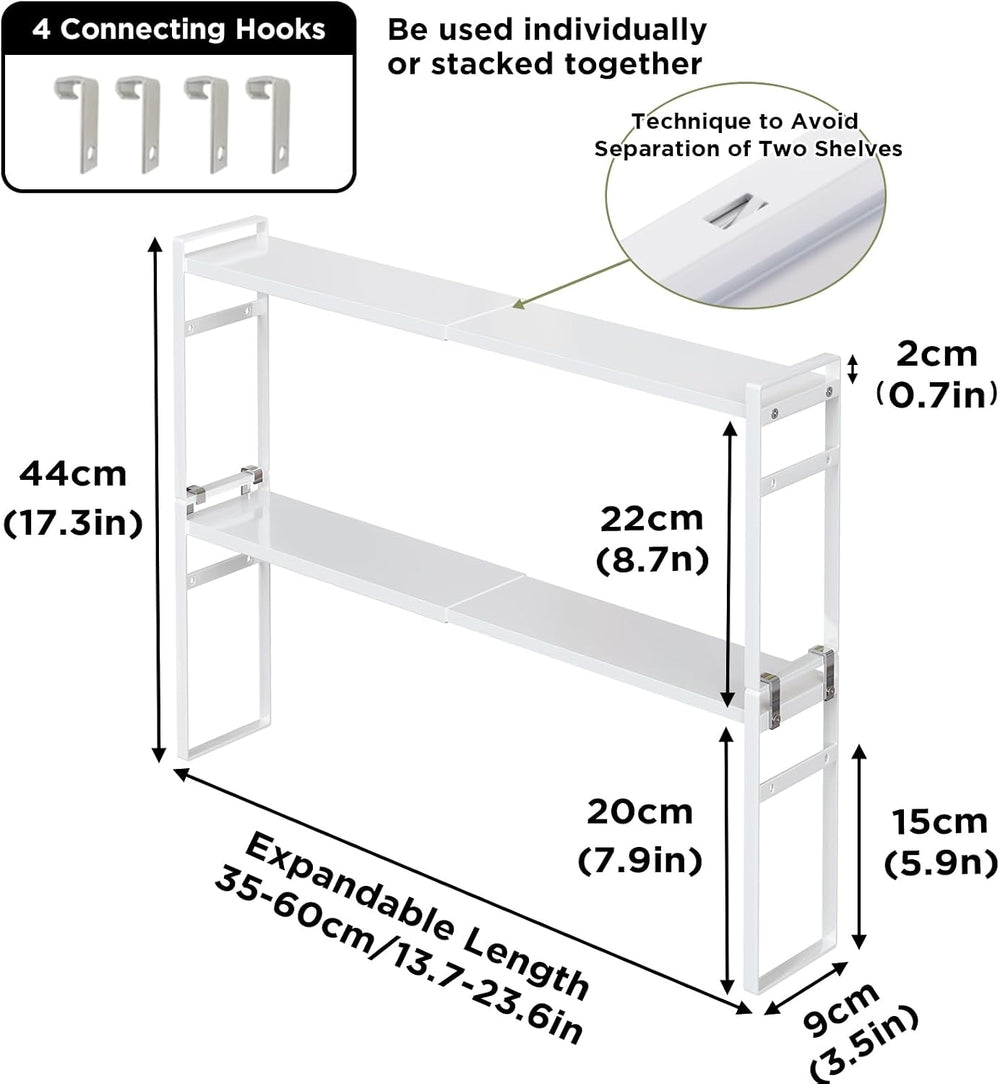 2 Tier Expandable Stackable Narrow Shelf Organizer, White