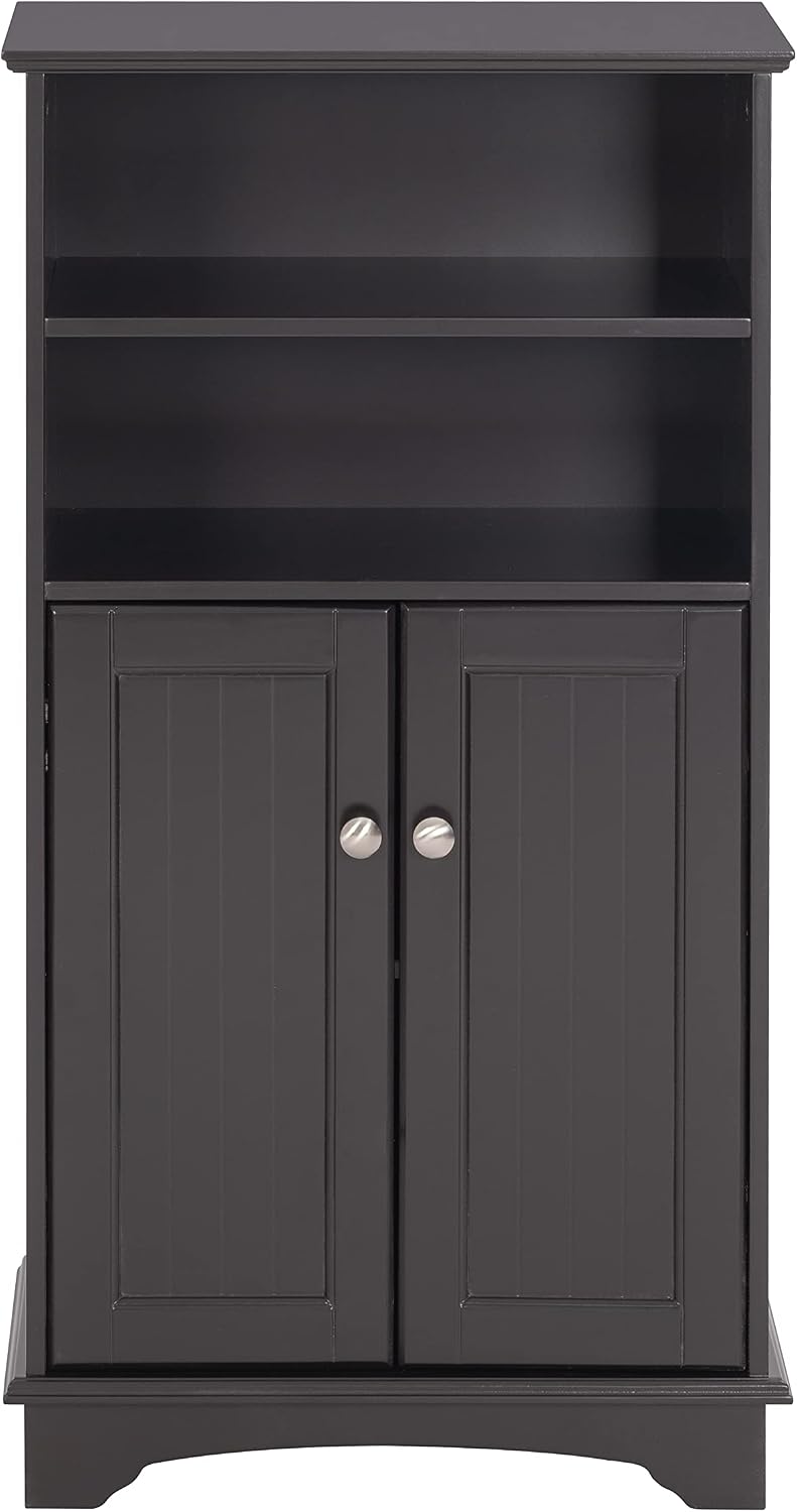 Spirich Small Bathroom Storage Cabinet with Doors & Open Shelves, Espresso