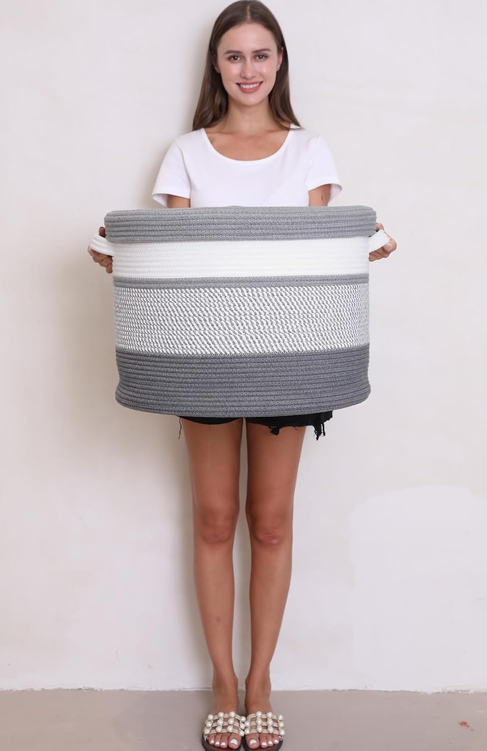 20x15 Inch Extra Large Round Cotton Rope Storage Basket with Lid, Decorative ...