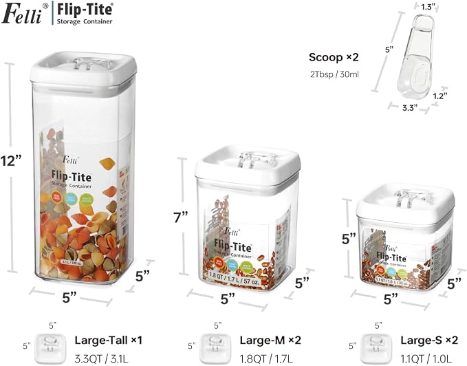 Felli Flip Tite Food Storage Container 5" LARGE 5pk Set + No Residue Label - Image 3