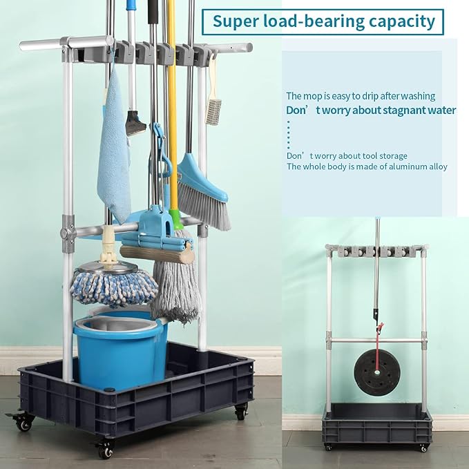 Broom And Mop Holder Put Wet Mops Movable Floor-Mounted Mop Rack Floor Standing