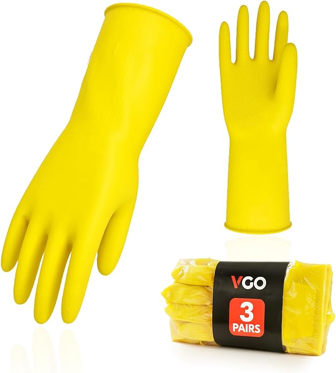 Vgo... 3-Pairs Reusable Household Gloves, Rubber Dishwashing gloves, Extra by Vgo