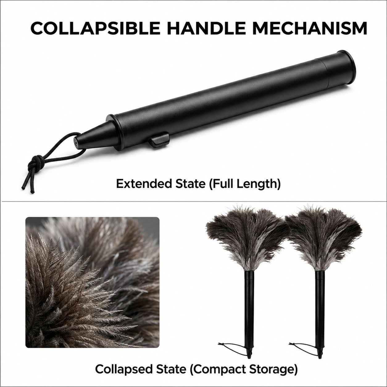 2 Pcs Ostrich Feather Duster Retractable Feather Dusters for Cleaning, Washable, Handheld Duster for Home, Car, Office, Desk, Blinds & Keyboard