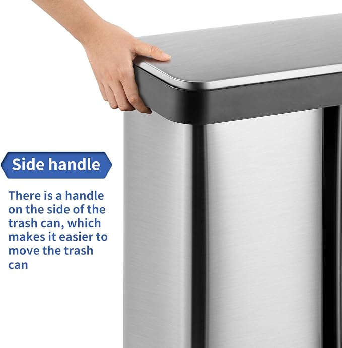 16 Gallon Dual Compartment Trash Can, Hands-Free Recycling Rectangular Garbage - Image 6