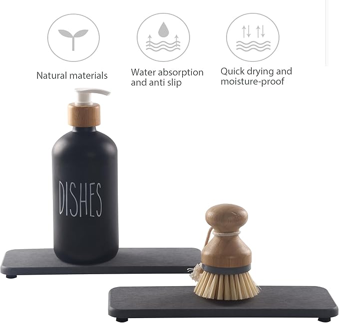 2 Pcs Water Absorbing Stone Trays, Kitchen/Bathroom Sink Soap Dish, Diatomite - Image 4