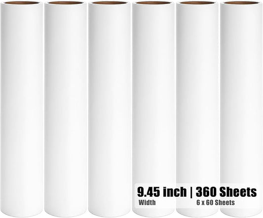 6 Pack 9.45 inch Lint Roller Refill Extra Sticky 9.4-9.5 inch Wide Large Lint by MINGRACE