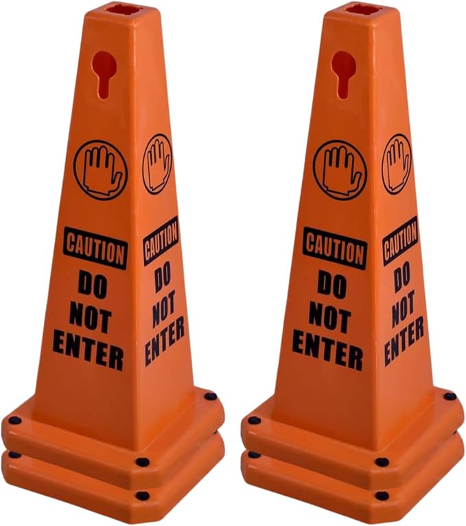 4-Pack 26.5" Caution Cones, 4-Sided Visible Safety Signs by OranclUS