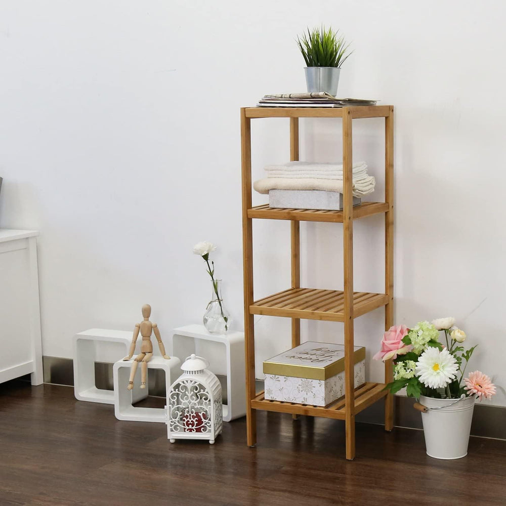 Standing Shelf 4-Tier Kitchen Bamboo Storage Rack Multifunctional Square Stan...