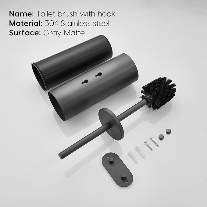 Stainless Steel Toilet Brush and Holder Set, No-Punch Hook Base Dual Purpose - Image 7