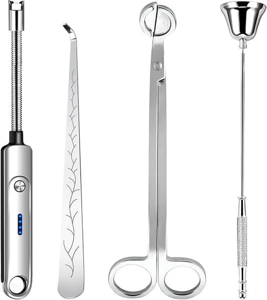 Lsnisni 4 in 1 Candle Accessory Set, Electric Lighter, Wick Cutter, Snuffer and by Lsnisni