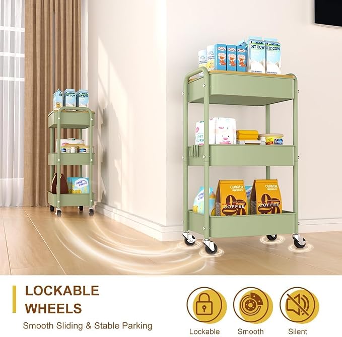 3 Tier Metal Utility Cart, Rolling Storage Cart - Image 4