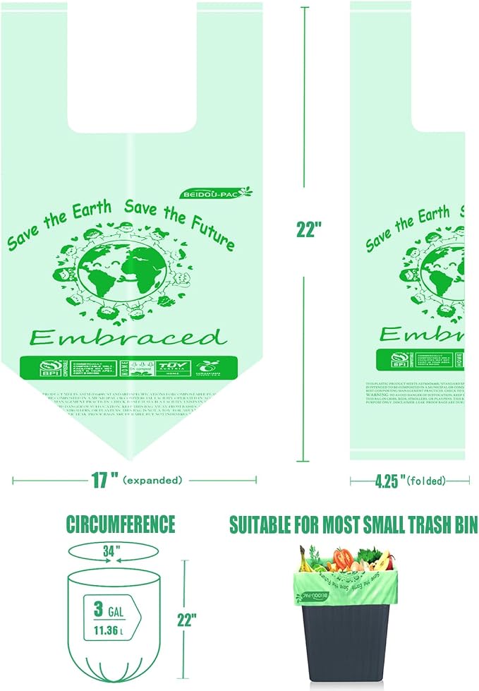 100% Compostable Trash Bags, 3 Gallon Compost Bags Small Kitchen Trash Bags - Image 2