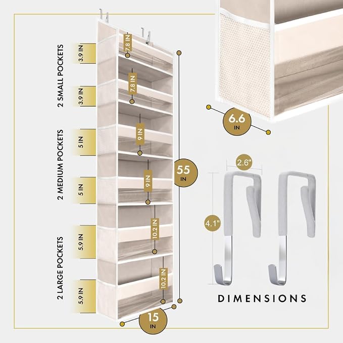 HOMELUX THEORY 2 PC Heavy Duty Over the Door Organizer 55x14x6.7, 6 Large Front - Image 2