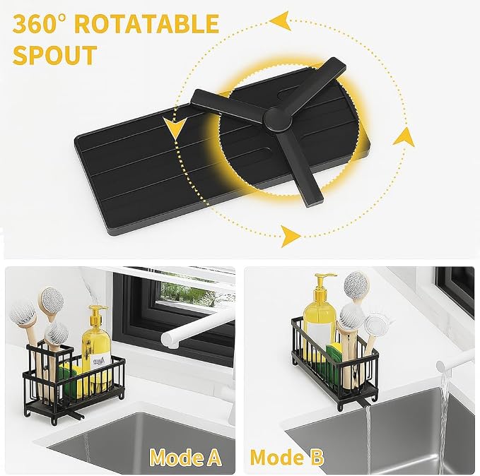 BSHG King Black Sponge Holder for Kitchen Sink, Sink Caddy Organizer - Image 4
