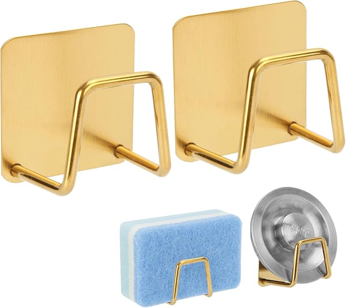 2Pcs Adhesive Sponge Holder for Kitchen Sink Essentials, Stainless Steel Dish by blueden